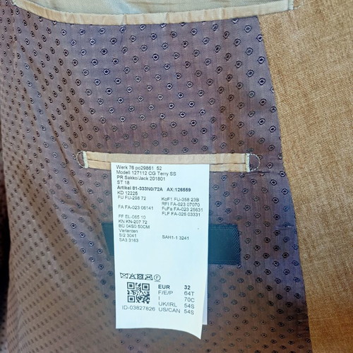 Carl Gross linen blazer, size 64, beige and brown