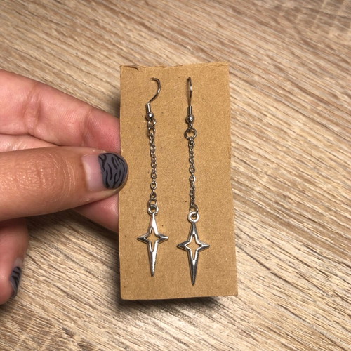 Handmade Boho Hippie Y2k Fairy Indie Star Earrings new, silver