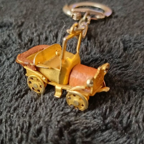 Vintage Fiat 1899 Miniature Keychain with Leather and Rhinestones