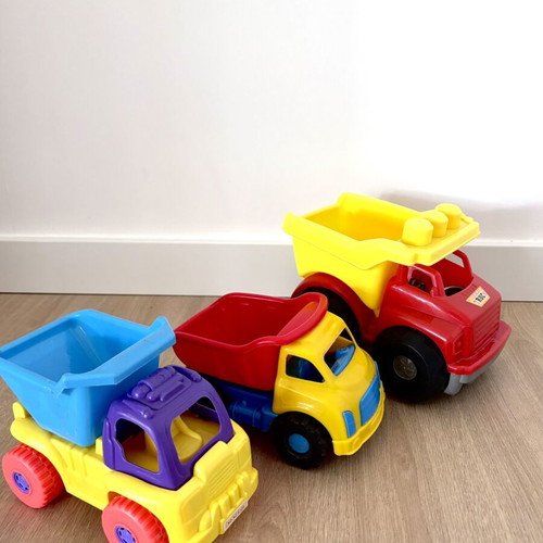 Plastic toy trucks used, pack of 3