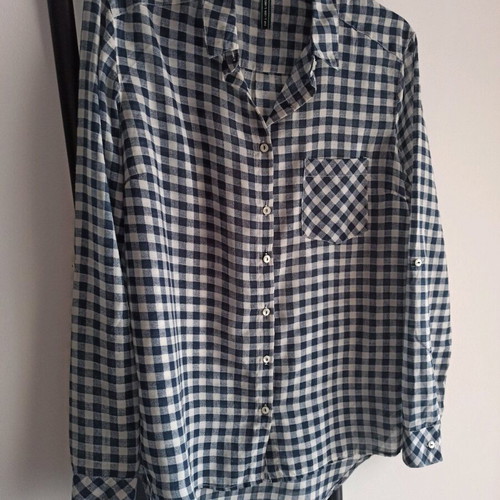 Stradivarius women's checked shirt like new, white and blue, size M/L