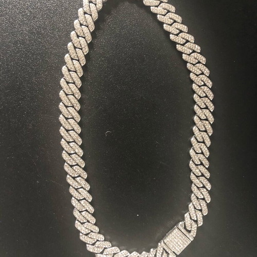 Cuban Chain silver iced out with cubic zirconia and rhinestones, 16 and 18 inch