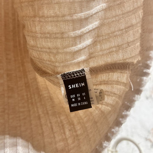 Shein Beige Ribbed V-Neck Jumper Size M like new