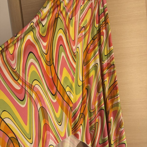 70s psychedelic maxi dress with asymmetric handkerchief hem