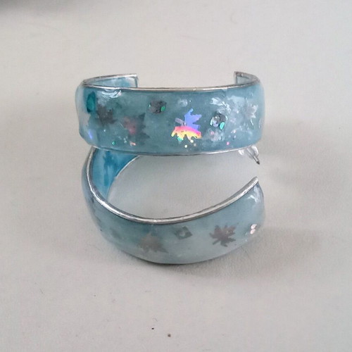 Handmade blue earrings with iridescent leaves new