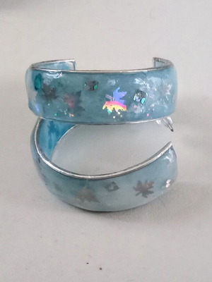 Handmade blue earrings with iridescent leaves new