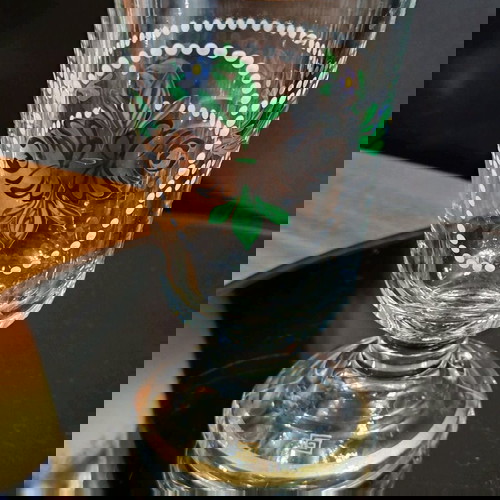 Антична немска ръчно рисувана стъклена чаша викторианска като ново