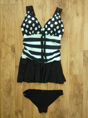 Μαγιό φόρεμα καλοκαιρινό ριγέ πουά μεγάλο cup μέγεθος L