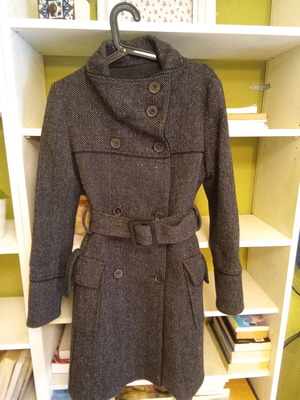 Zara coat S dark gray like new with belt and herringbone collar