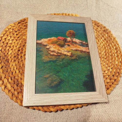 Small Greek Summer Art Print, Turquoise Sea & Ionian Island 13x18