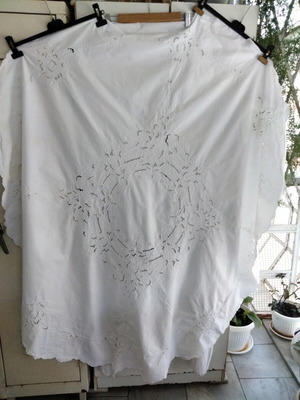 Vintage linen tablecloth 150x160 cm new, handmade embroidery