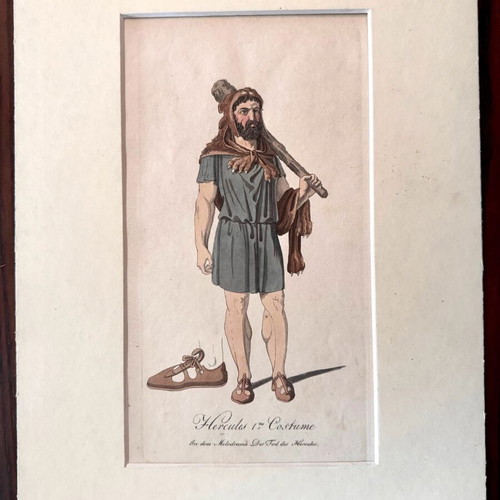 Hercules lithographs used, 2 original hand-colored 19th century prints