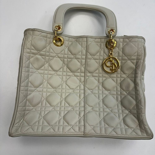 Handbag used, beige leather, classic vintage design