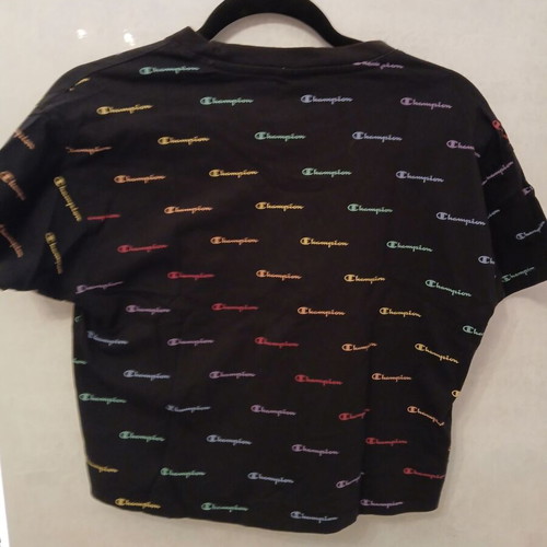 Champion black crop top t-shirt with all-over print, like new, XS/S