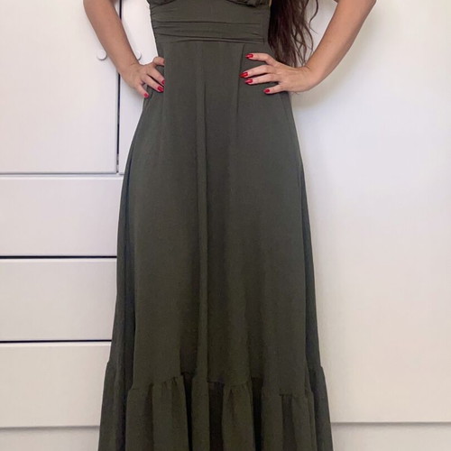 Maxi dress khaki with open back