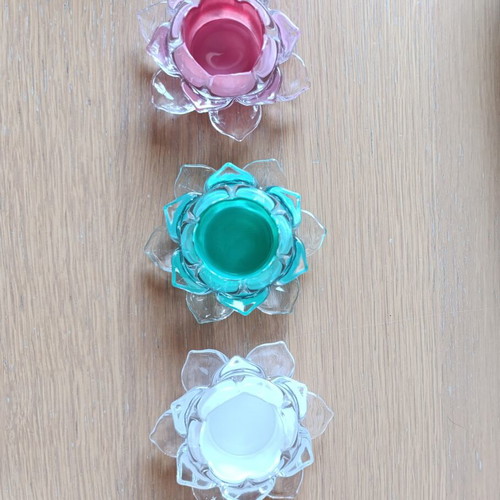 Glass Lotus Tealight Candle Holders Set of 3 New