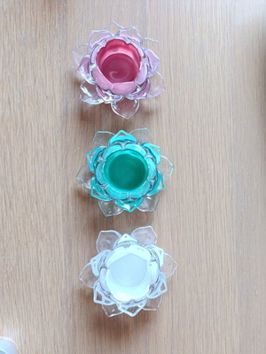 Glass Lotus Tealight Candle Holders Set of 3 New