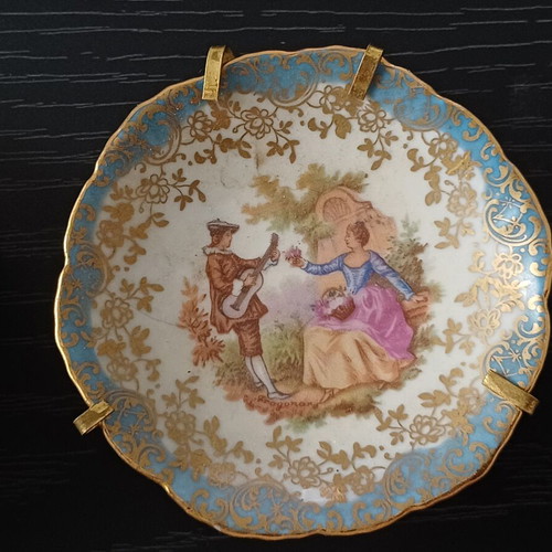 Vintage French Limoges porcelain plates with gold, set of 2 (1950-1960)