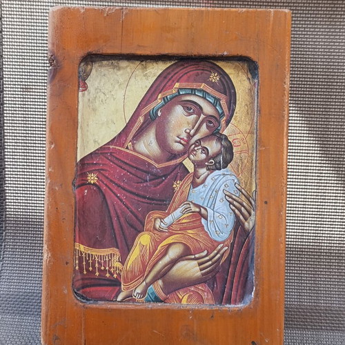 Vintage icon on carved wood, 20x14 cm
