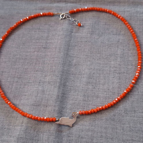 Delphine silver 925 necklace with coral crystals, handmade