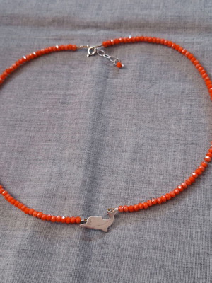 Delphine silver 925 necklace with coral crystals, handmade