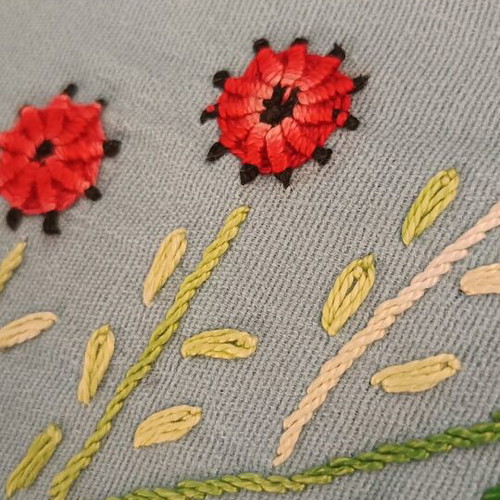 Doily handmade vintage used with spring embroidery 57cm diameter