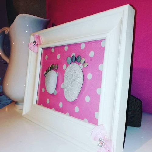 Handmade frame with footprints for baptism and wedding 24×19