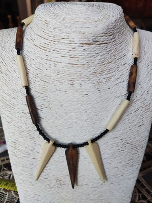 Handmade African Necklace from Bone and Beads, Like New, 44 cm