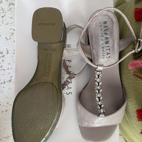 Hispanitas sandals new, grey silver leather, low heel 4cm