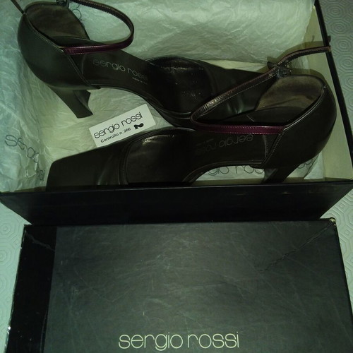 Sergio Rossi leather pumps used, with strap, gray and purple, size 39