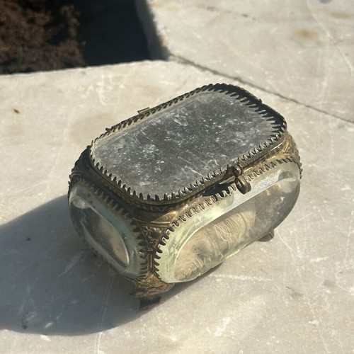 19th Century French Glass Jewelry Casket used with metal frame