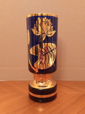 Vintage Bohemian Crystal Vase Cobalt Blue with 24K Liquid Gold