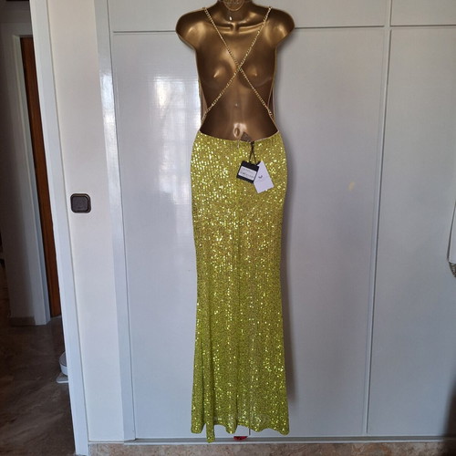 Mya dress new with tags size small lime green sequin with gold chain back