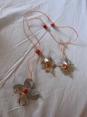 Handmade necklace and earrings set orange and silver, new