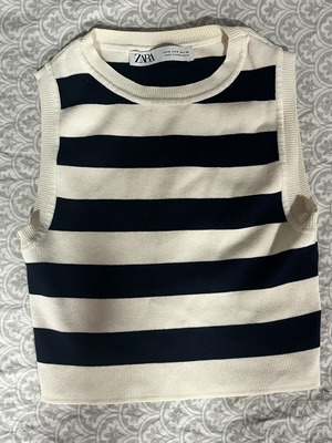 Zara τοπάκι striped marine navy blue με μπεζ σαν καινούργιο, μέγεθος S