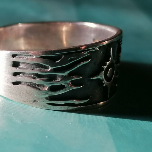 Men's 925 silver ring with embossed compass and waves new