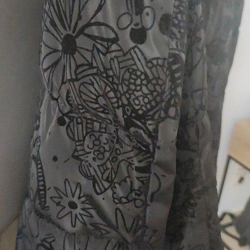 Ellen Rose black jacket with embossed designs, size L, detachable hood