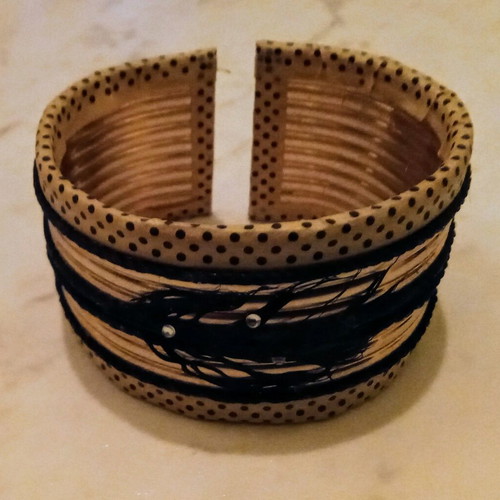 Handmade wide bracelet used, gold and black