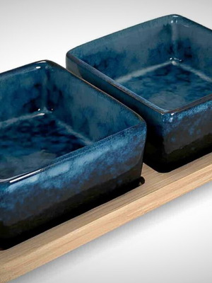 Ceramic bowl set with bamboo base, new, Maison Tortora