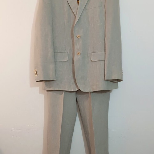 Leonardo men's suit 100% linen beige like new, jacket and trousers 50/44