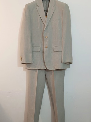 Leonardo men's suit 100% linen beige like new, jacket and trousers 50/44