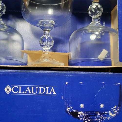 Claudia crystal stemmed glasses new, set of 12 for champagne or dessert