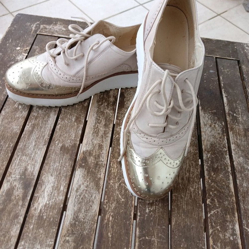 Nine West women's oxfords shoes beige - gold used, size 37
