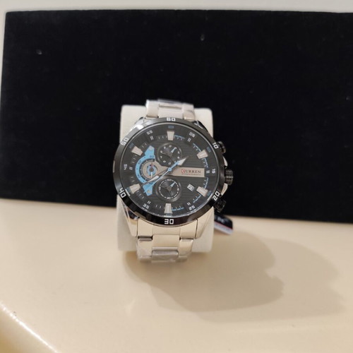 Curren men's watch like new with stainless steel bracelet and black-blue dial