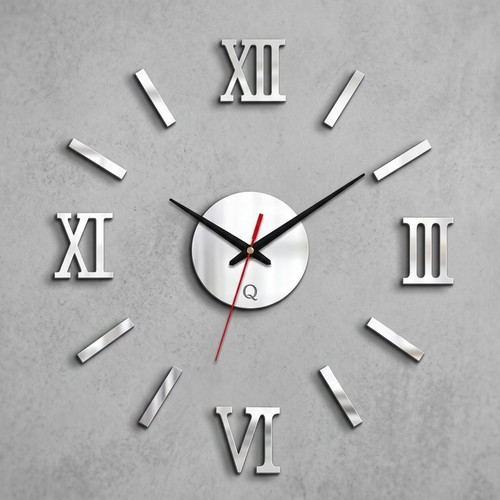Modern DIY Wall Clock Silver Mirror Acrylic