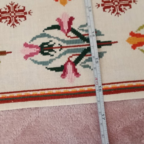 Hand-embroidered table runner, vintage design