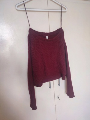 Stradivarius knitted sweater used, cropped, dark burgundy, size S