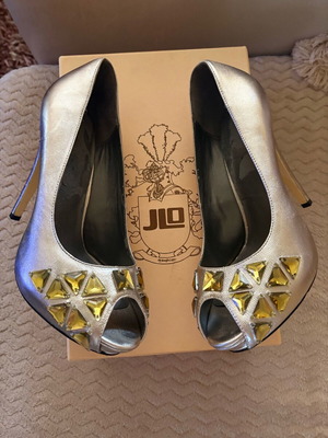 JLo high heels like new, size 38, beige and silver with decorative stones