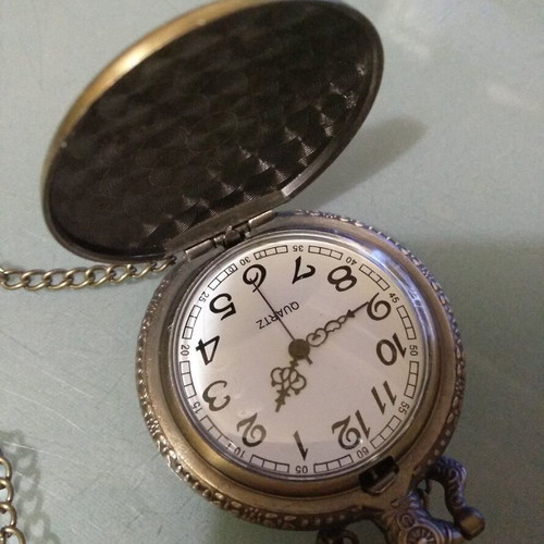 Vintage Black Pirate Skull Quartz Pocket Watch with Chain