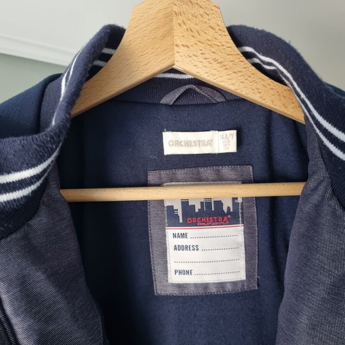 Orchestra bomber jacket with hood, denim look, size 164 cm